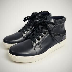 Arkbird Sneakers Black Leather Oxford Mid Top Herringbone Trim Men's Size 8